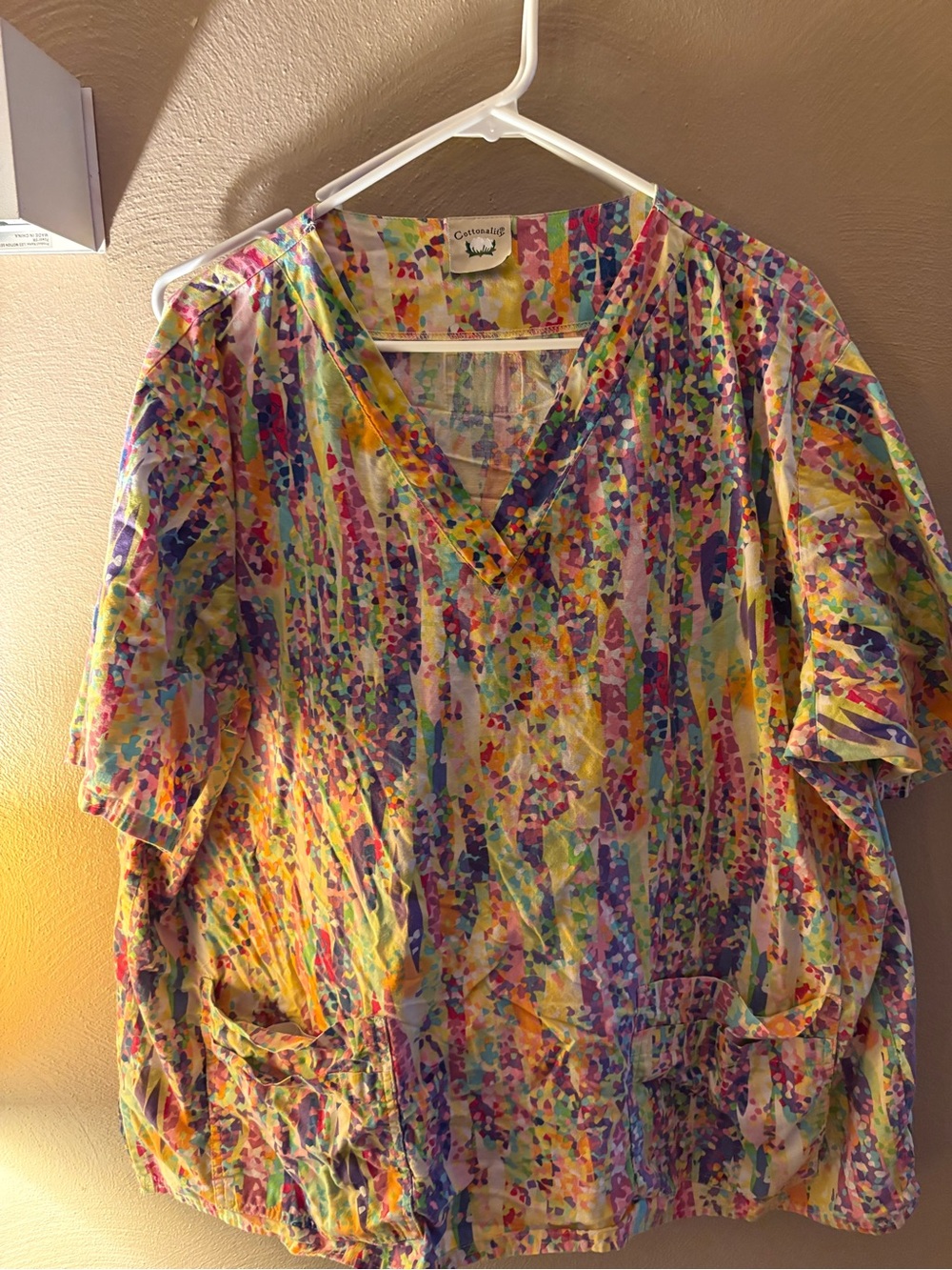 Landau Multicolor V-Neck Scrub Top in Yellow, Purple, Blue, Pink